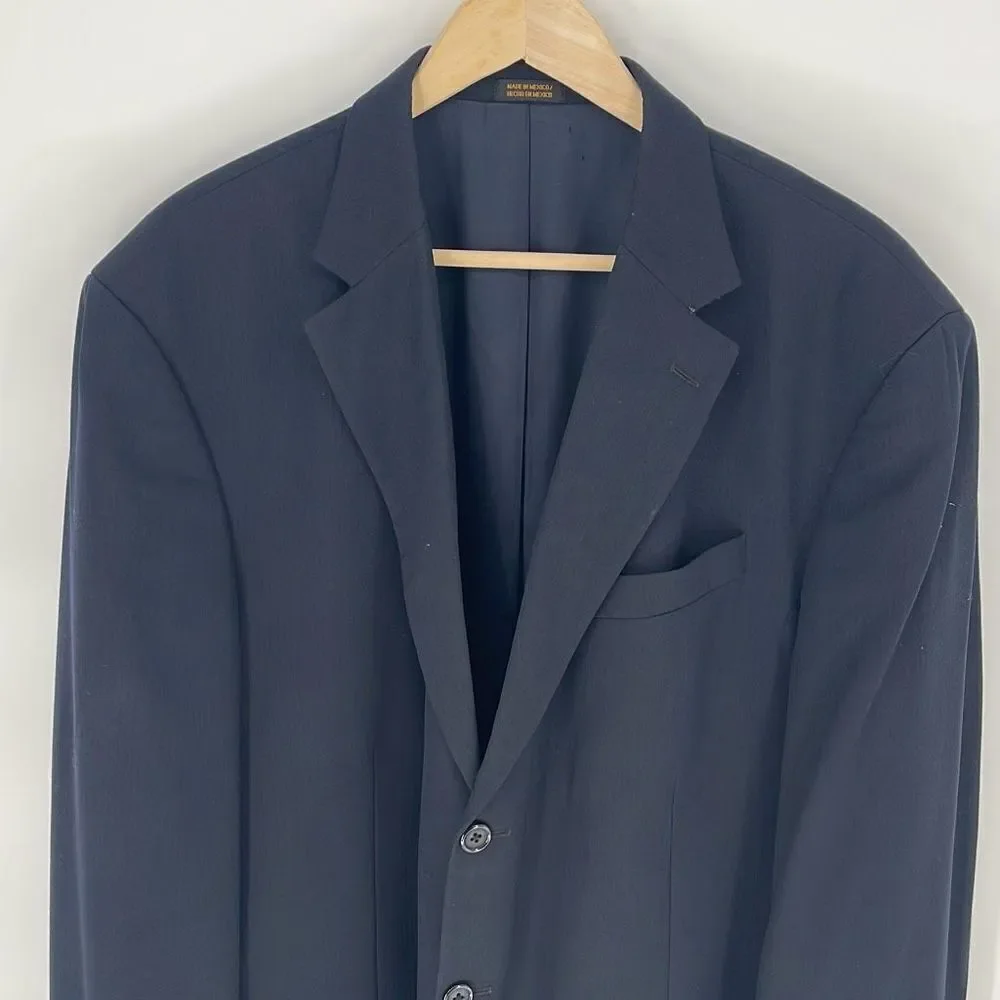 Stafford Men's Single Breasted‎ Jacket Pure Wool 3 Buttons Herringbone Navy Blue